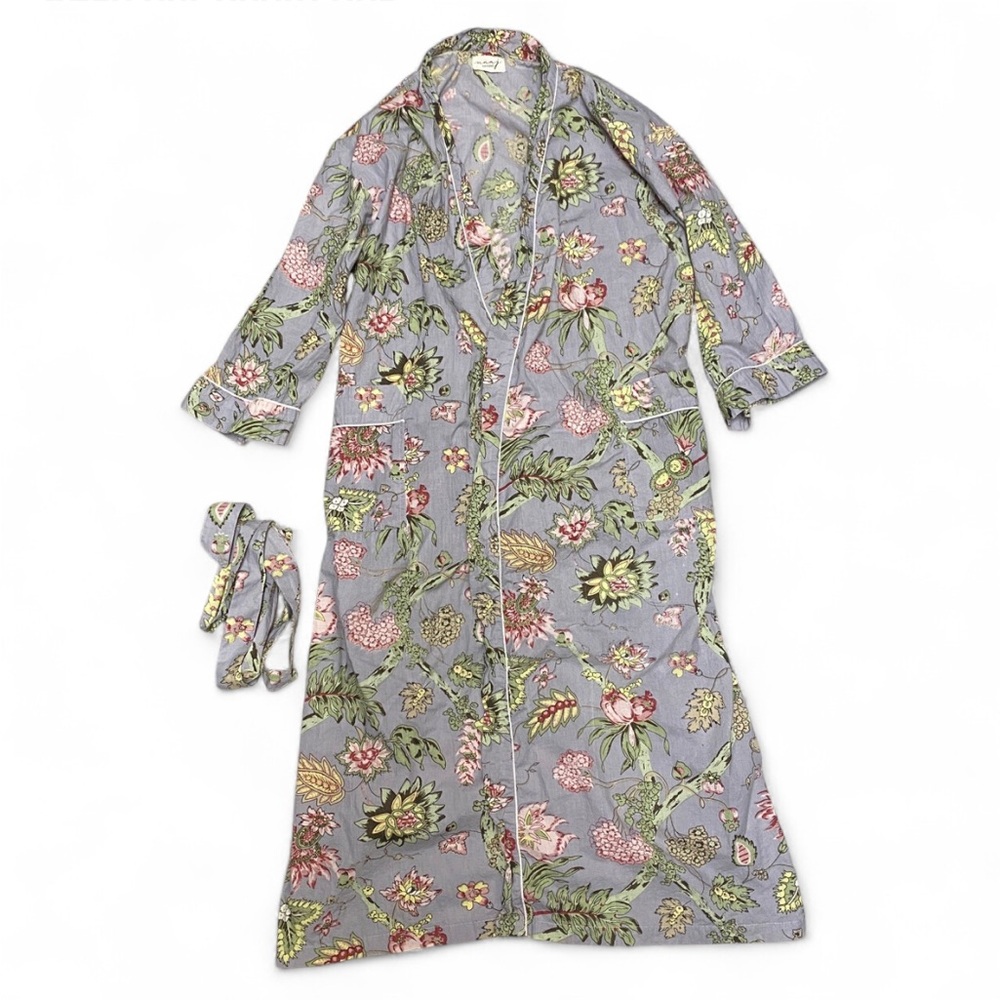 Maaj Designs Cotton Grey Floral Print Robe